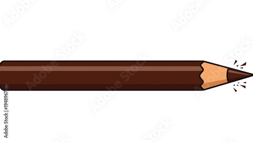 Horizontal brown eyeliner or eyebrow pencil shown with small splinters indicating a sharp or broken tip effect.