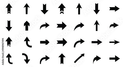 A collection of various arrows pointing in different directions and orientations
