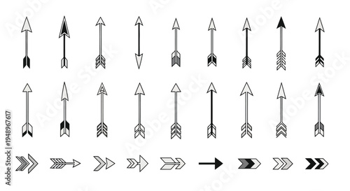 A collection of various arrow symbols pointing in different directions and orientations