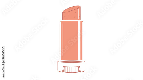 Illustration of a peach colored lip balm or lipstick in a white tube for moisturizing lips during a daily beauty routine.