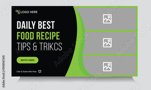 Trendy food recipe daily tips and tricks video cover banner design, delicious food recipe tips and tricks video cover banner design, editable vector eps 10 file format