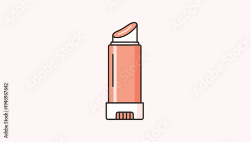 Peachy coral colored lip balm or lipstick stick in a white and orange case shown in a clean outline illustration style.
