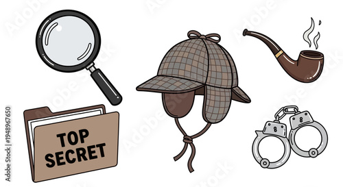Classic detective tools and accessories in a mysterious setting