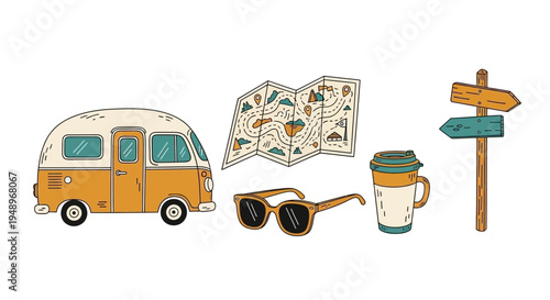 Adventurous road trip with a camper van and travel essentials