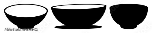 Kintsugi bowl set with solid black silhouette of traditional Japanese craft featuring cracks, minimalist pottery design with line art and isolated white background