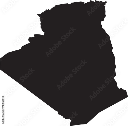 Black silhouette map of Algeria a simple vector outline for graphic design and informational purposes isolated on a white background