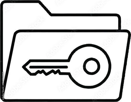 Folder with key icon for secure data storage access and protection concept for file management and privacy symbol digital security outline