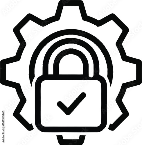 Gear icon with a padlock containing a checkmark, representing secure settings or administration