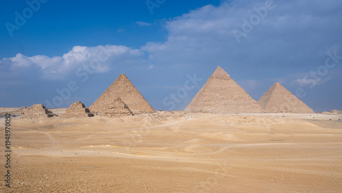 Great pyramids of Giza plato, panoramic view
