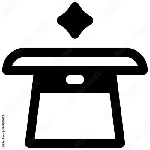 Magic show. Outlined stroke vector icon with black-filled details.