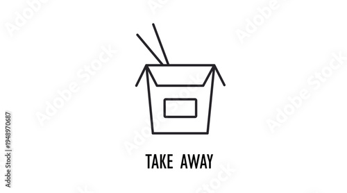 Simple black line asian takeout box with chopsticks icon, chinese takeaway food container symbol isolated on white background, oriental cuisine delivery and restaurant take away concept for web, app