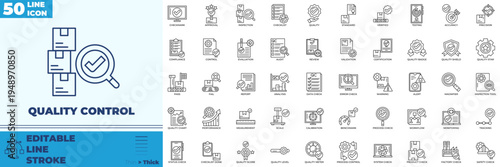 Quality Control Line Editable Icons set