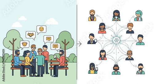 The evolution of human interaction A conceptual journey from traditional social gatherings to modern digital networking and communities