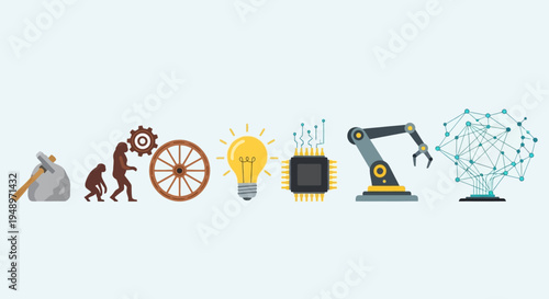 Evolution of Technology from Primitive Tools to Advanced Artificial Intelligence and Neural Networks A Visual Timeline of Innovation and Progress