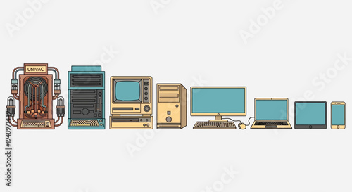 The fascinating evolution of computing technology from vintage machines to sleek modern devices, showcasing digital progress over time