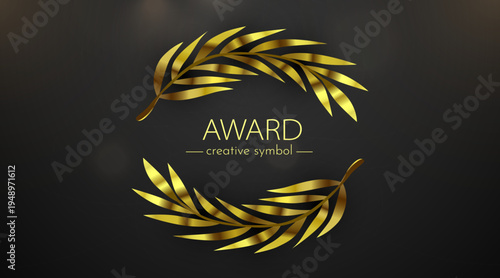 Elegant golden award symbol with AWARD creative symbol text on a dark background.