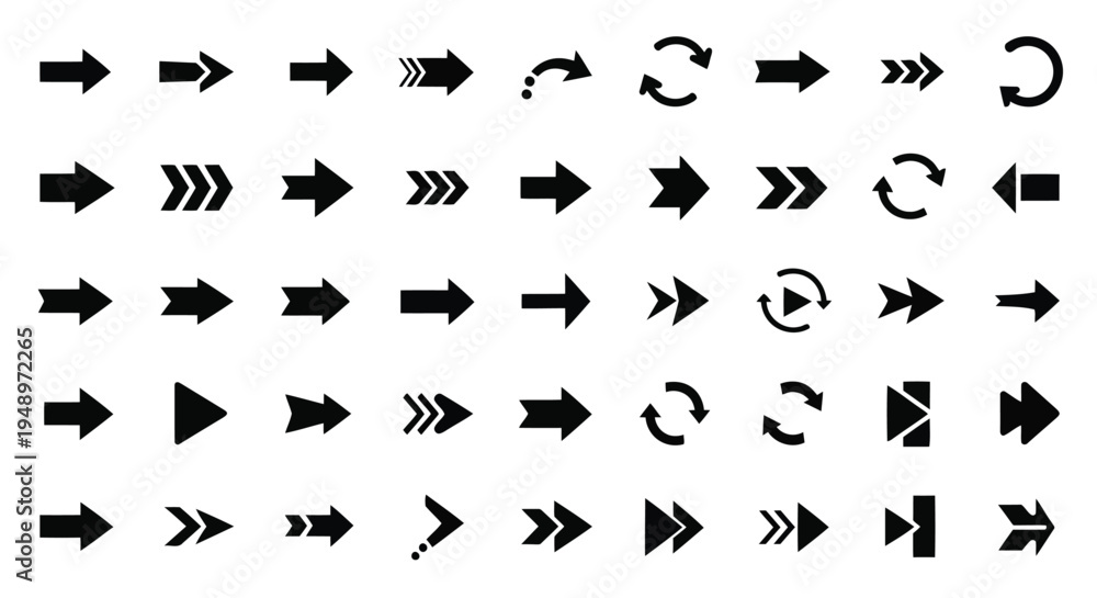 Fototapeta premium A collection of various arrow symbols pointing in different directions and orientations