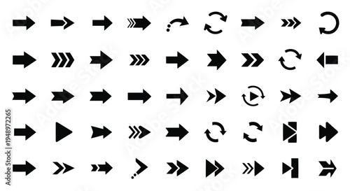 A collection of various arrow symbols pointing in different directions and orientations