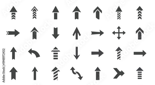 A collection of various directional arrows and symbols indicating movement and actions
