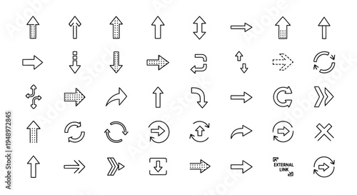 A diverse collection of hand-drawn arrows and directional symbols in various styles