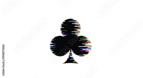 Glitch art rendering of a club suit digital distortion silhouette