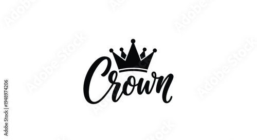 Elegant cursive script spells crown with a regal crown silhouette