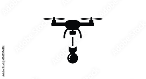 A black drone with a camera depicted in stark silhouette