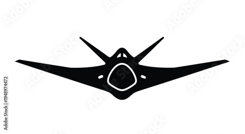 Front view of a sleek futuristic aircraft in black silhouette
