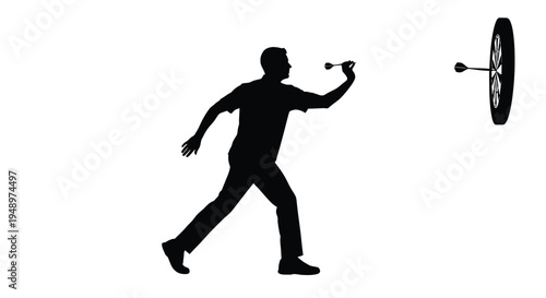 Man throwing a dart towards a dartboard dramatic silhouette