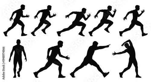 Silhouettes of people in various dynamic and active poses