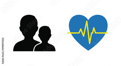 Family health and wellbeing represented by a heart with an electrocardiogram