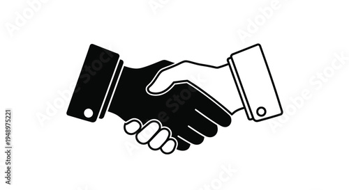 A simple black and white illustration depicting a handshake between two people