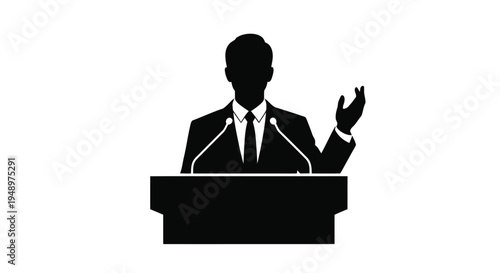 Silhouette of a speaker at a podium giving a presentation