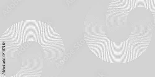 Abstract light gray background with elegant circular line pattern, minimalist geometric interlocking rings, modern corporate design for presentation, web header, and tech branding.