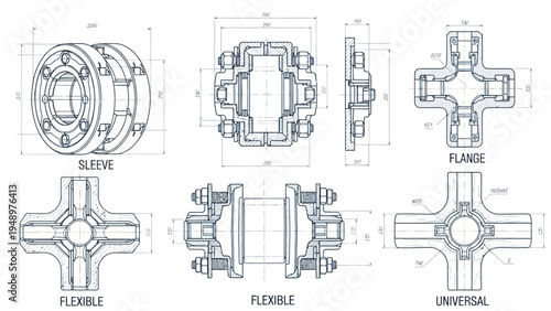 Technical Drawings of Mechanical Pipe Fittings.