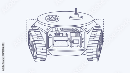 Robot Vehicle Technical Illustration Front View.