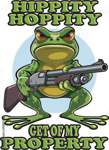angry cartoon style frog holding shotgun