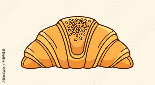 Delicious golden croissant topped with sesame seeds on a light cream background.
