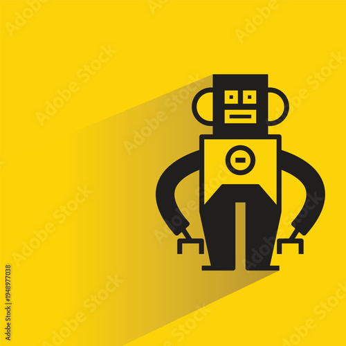 robot avatar with shadow on yellow background
