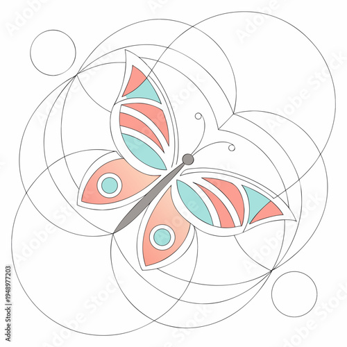 Coral and teal geometric butterfly sacred geometry design