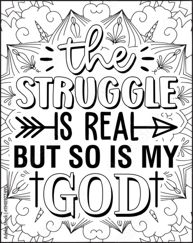 Bible Verse Quote Coloring Page for Adults. Holy Bible Quote Mandala Coloring Page