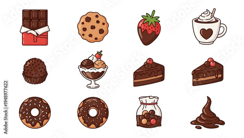 Assortment of delicious chocolate desserts and sweets.