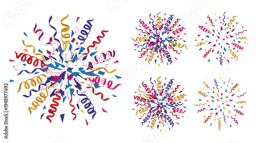 Confetti explosion with colorful streamers and falling paper particles