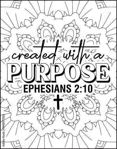 Bible Verse Quote Coloring Page for Adults. Holy Bible Quote Mandala Coloring Page