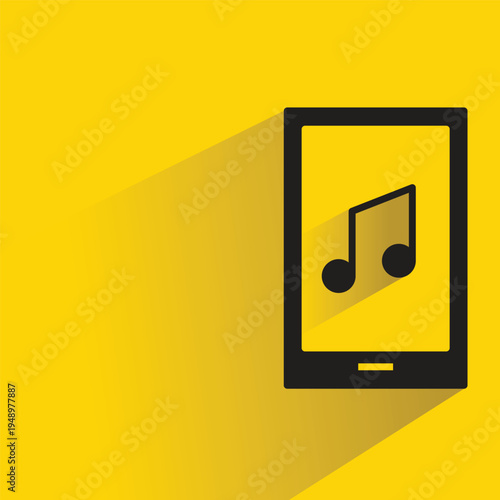 smartphone and music note icon with shadow yellow background