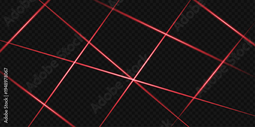 Abstract red laser light grid crossing in dark space for security system concept. Glowing intersecting lines on black background. Security scan concept vector illustration. Neon light rays intertwined