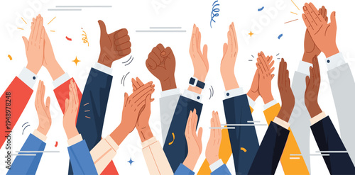 Diverse Hands Applauding and Clapping Celebration Concept with Multicultural People Showing Appreciation, Success and Support for Teamwork, Achievement and Event Applause