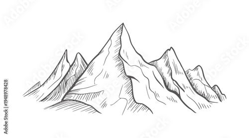 Black and white line of a mountain range with sharp peaks jagged