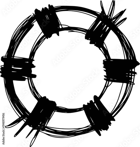 Hand drawn black lifebuoy ring isolated white background rough rescue safety