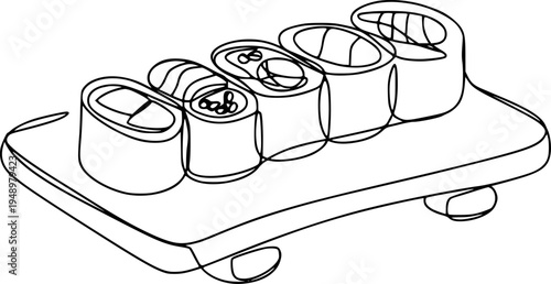 Minimalist Continuous Line of Sushi Rolls a Serving Plate food japanese